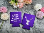 Hunting Koozies Wedding koozies - D8 - Purple